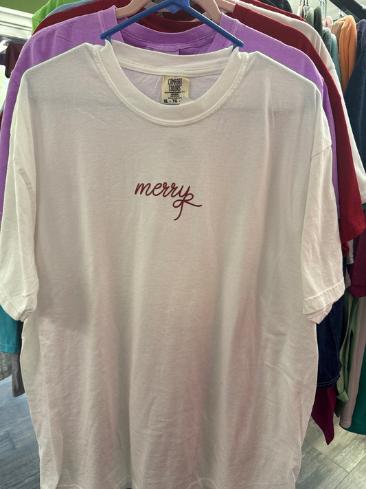 White SS merry shirt - Designs of the Times